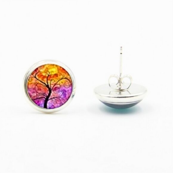 Trees In Abstract Tones Glass Earrings - Picture 2 of 3